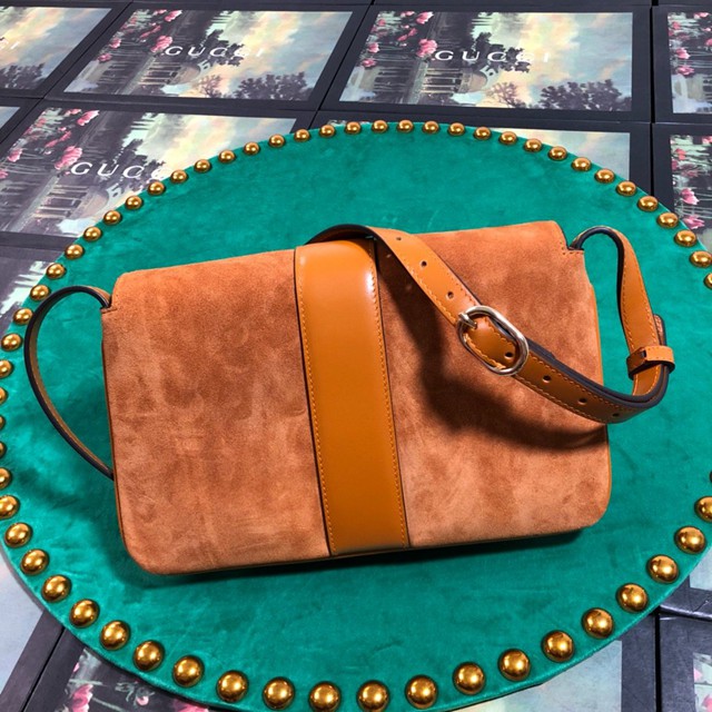 Gucci經典款女包 550129 古馳Arli系列 黃磨砂皮 古馳Gucci小號翻蓋肩背包  gqy2867